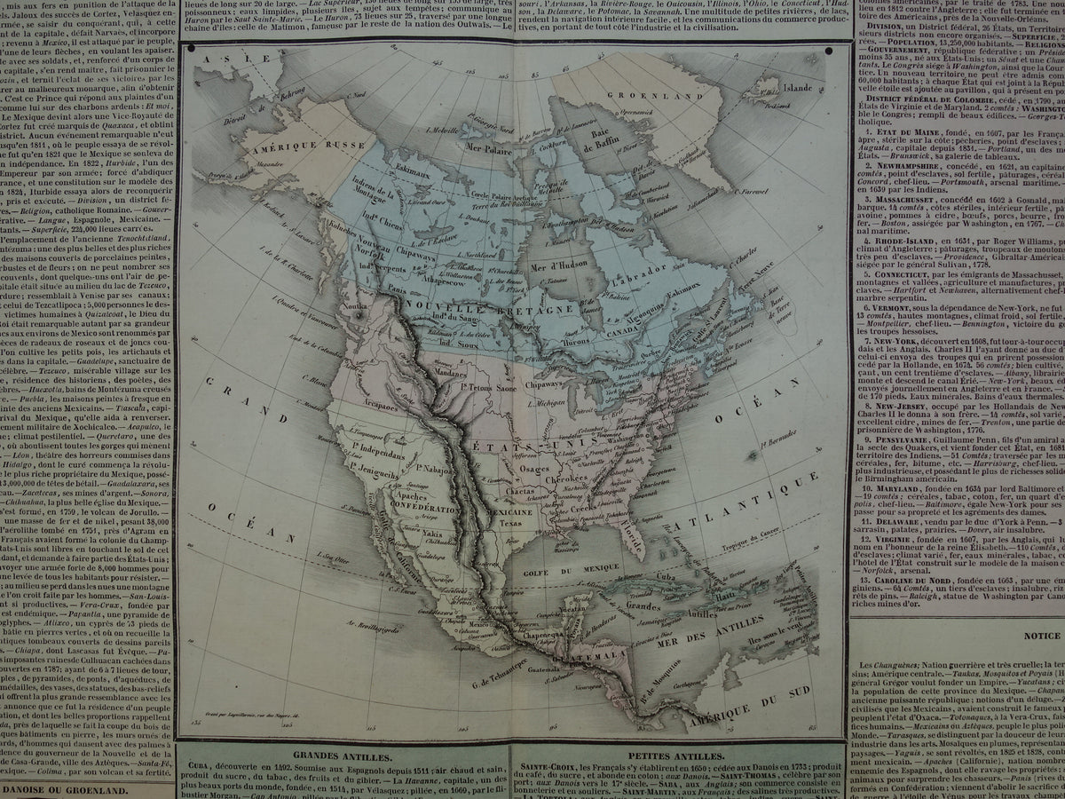 Noord-Amerika oude kaart 1837 Franse antieke geschiedeniskaart van de VS Canada Mexico