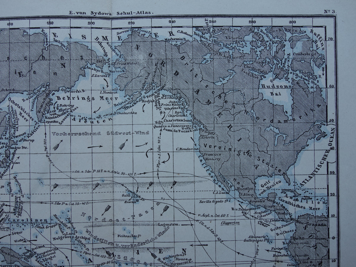 PACIFIC OCEAN map of the Pacific Ocean Pacific Original 150+ year old antique German map nautical chart