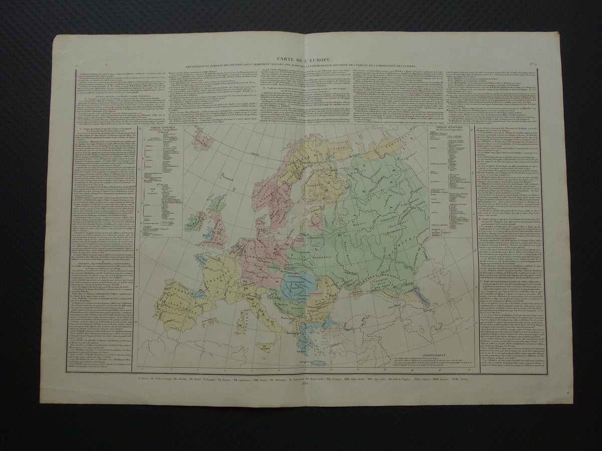 carte de l'europe presentant le tableau des peuples qui l'habitent classes par rapport a la dependance relative des nations et a l'affilation des langues Denaix 1830