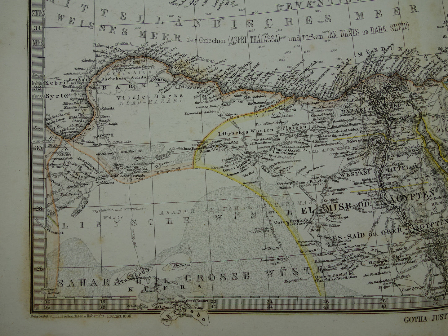 Mediterranean Sea antique map of Mediterranée from 1886 Original 135+ year old hand colored map Italy Greece Spain Turkey North Africa poster M. sea area