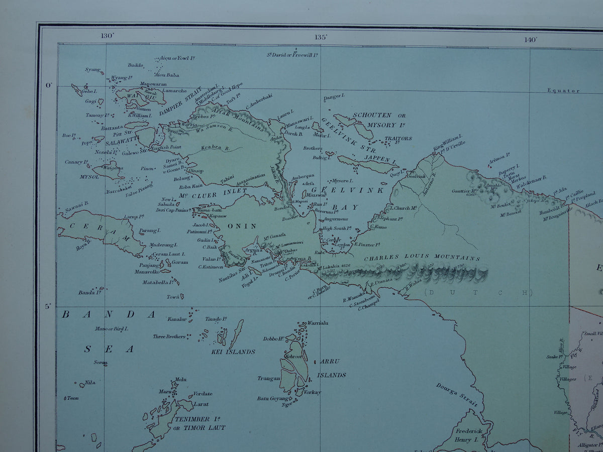 Oude kaart van Tasmanië en Nieuw-Guinea originele antieke Engelse landkaart