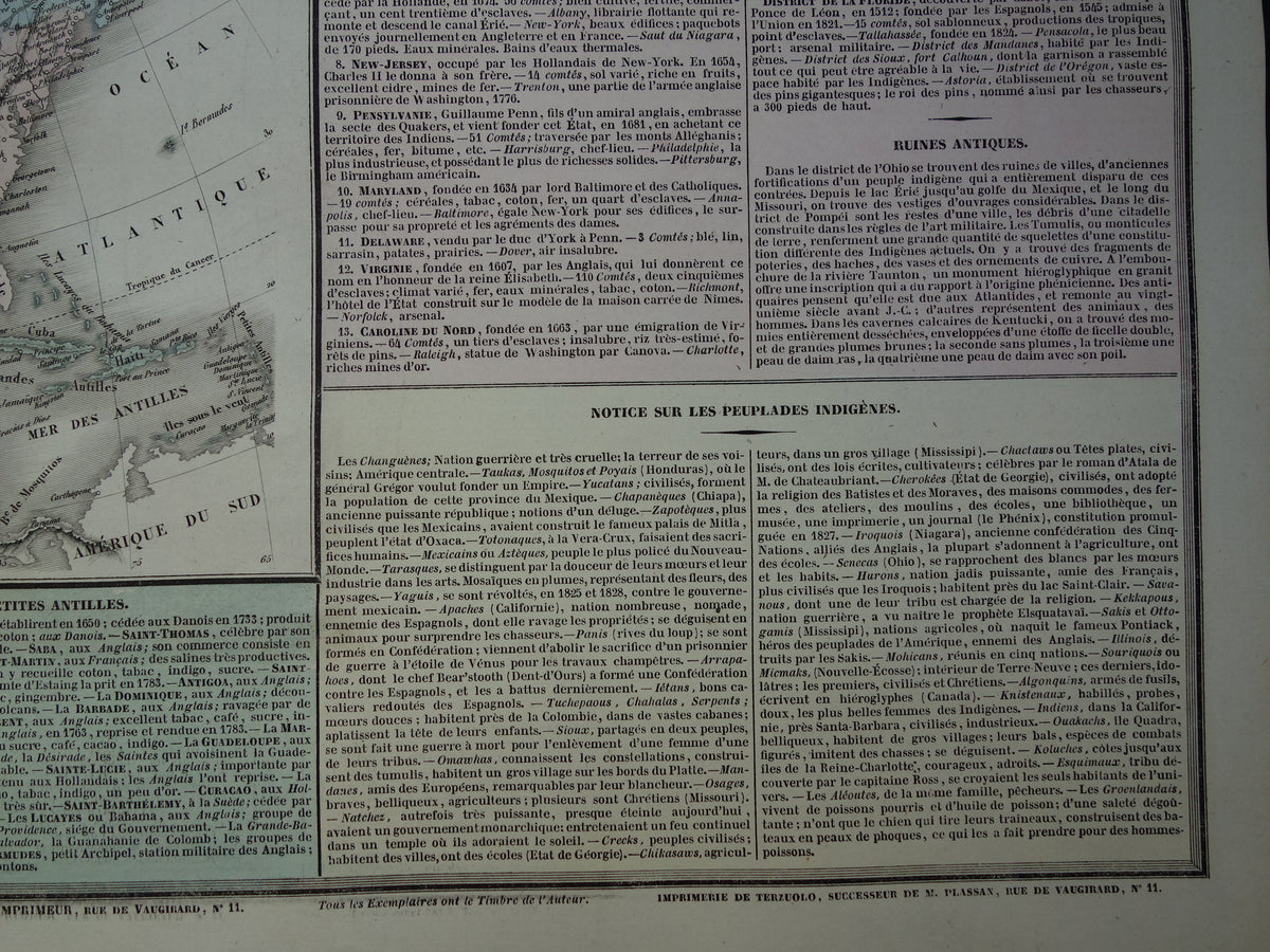 Noord-Amerika oude kaart 1837 Franse antieke geschiedeniskaart van de VS Canada Mexico
