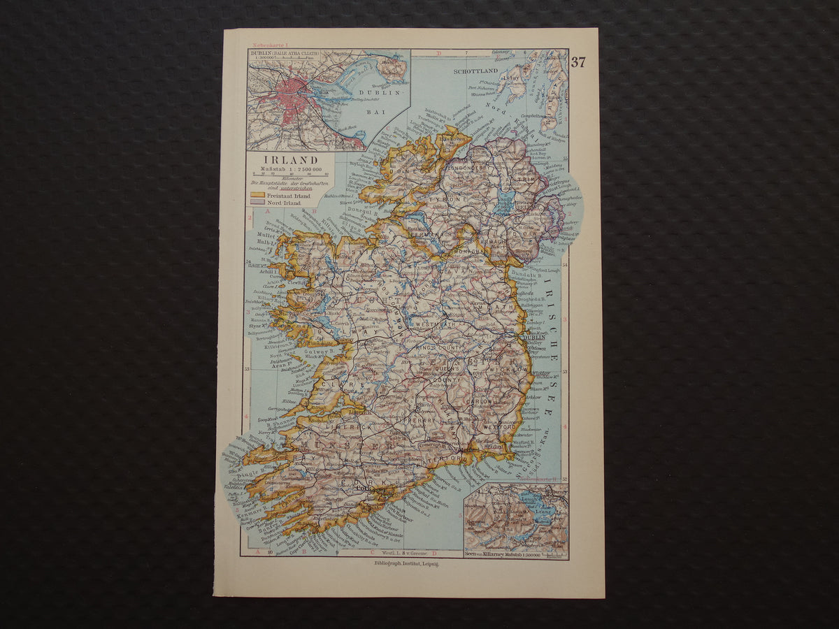 IERLAND oude kaart van Ierland 1928 kleine gedetailleerde landkaart Ierland
