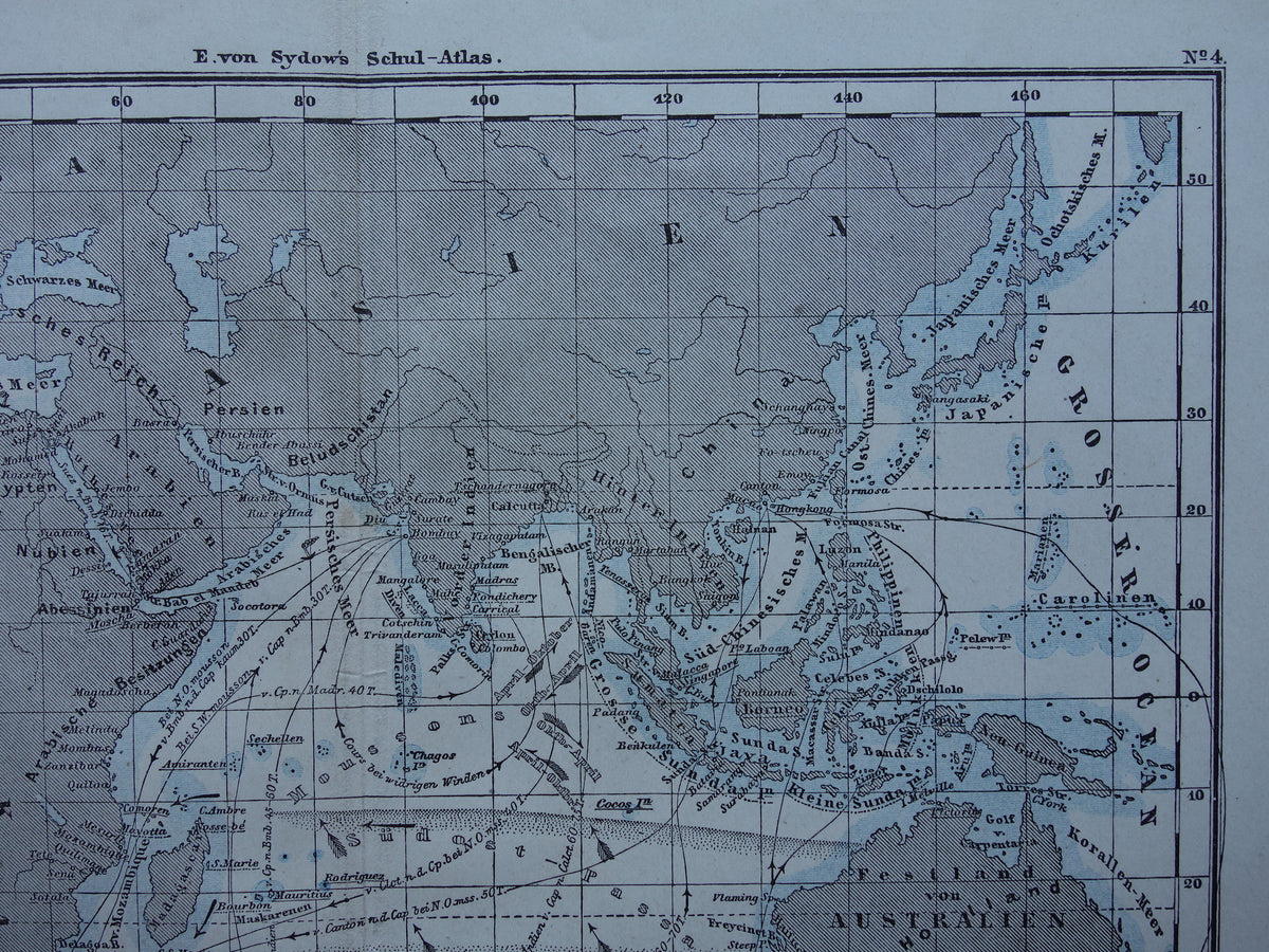 Antique map of the Indian Ocean Original 150+ year old antique German map nautical chart
