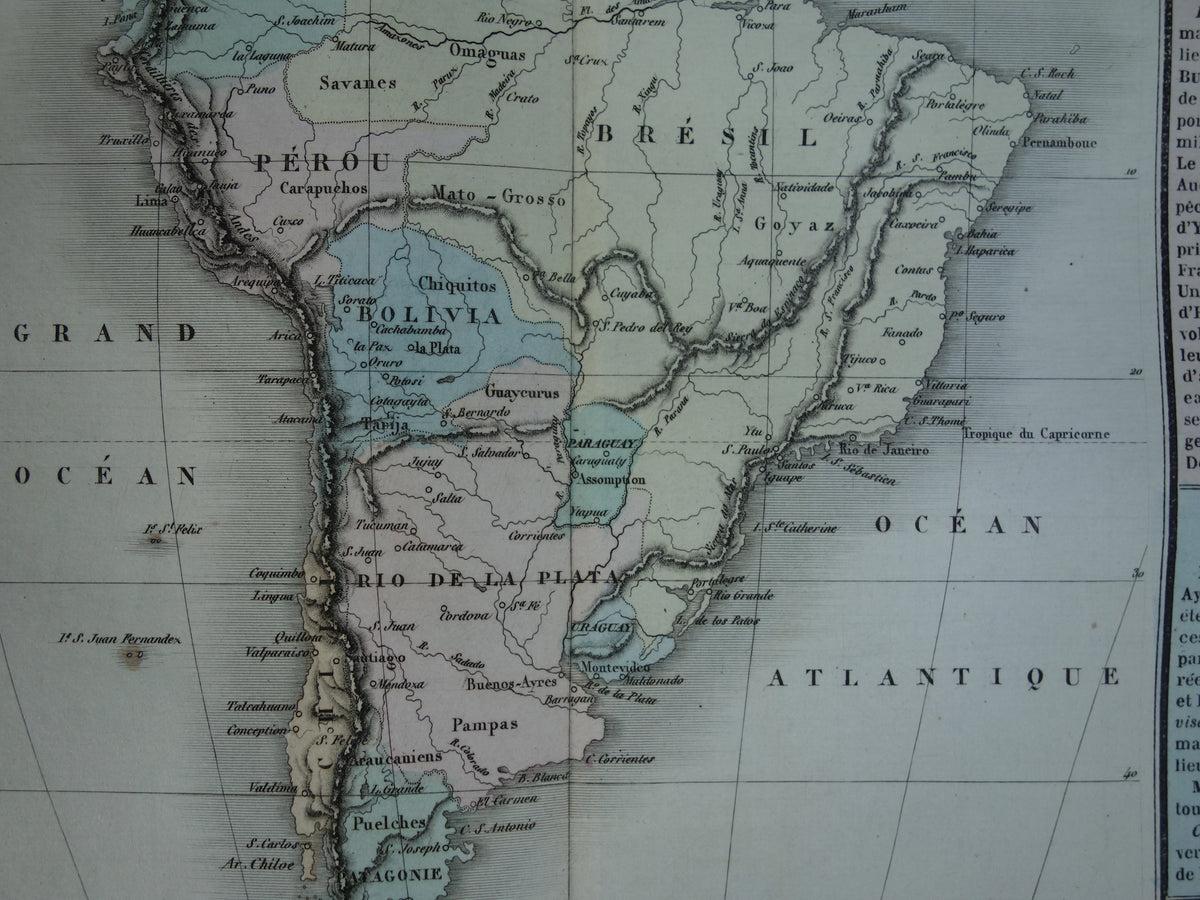ZUID-AMERIKA Grote oude kaart van Zuid-Amerika uit 1837 Antieke landkaart continent