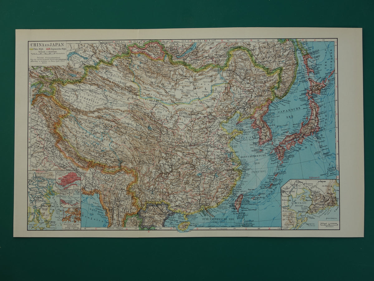 CHINA Oude landkaart van China uit 1933 originele Nederlandse vintage kaart