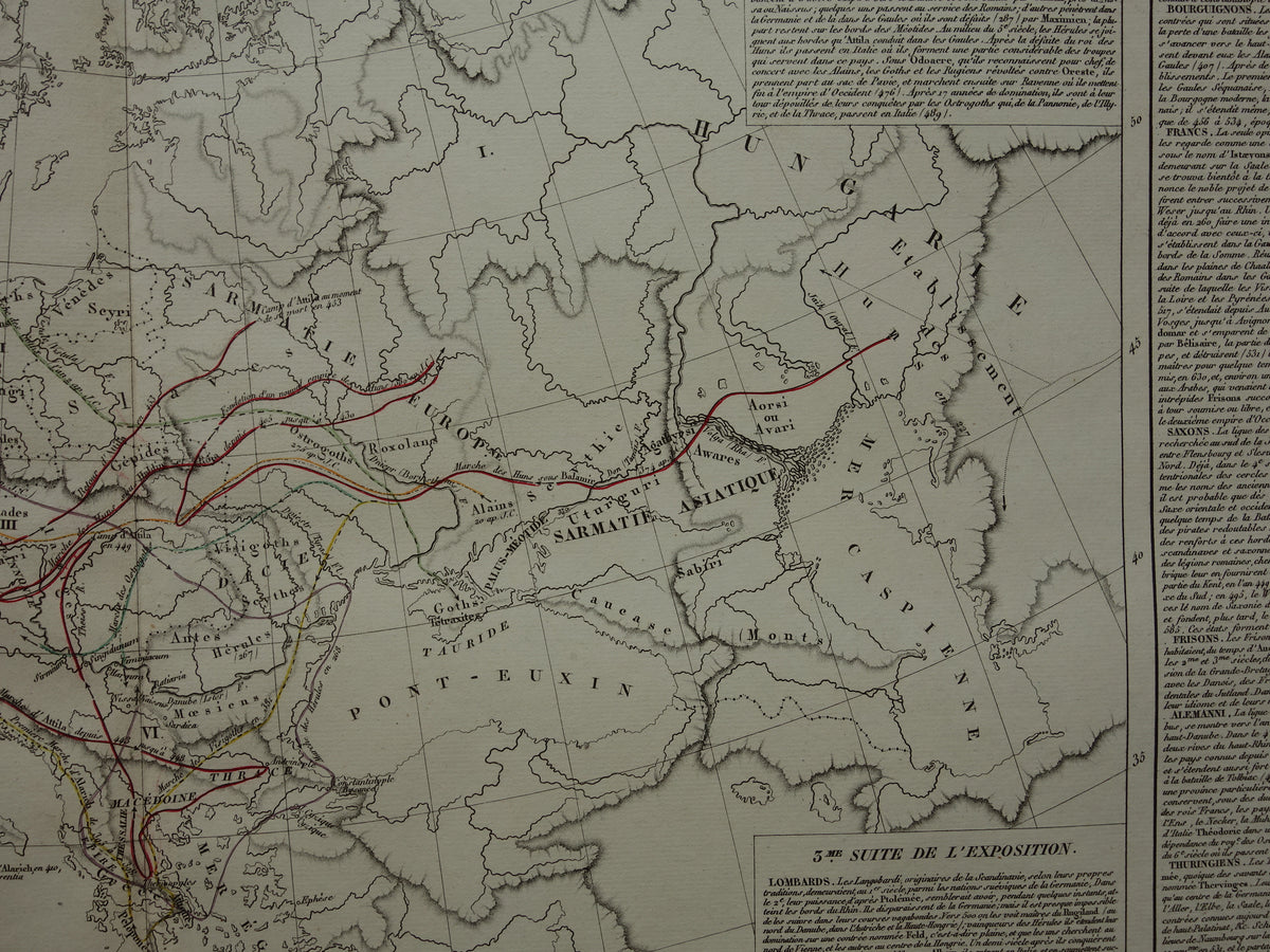 Old map of Europe Great Migration original antique map from 1830 history map