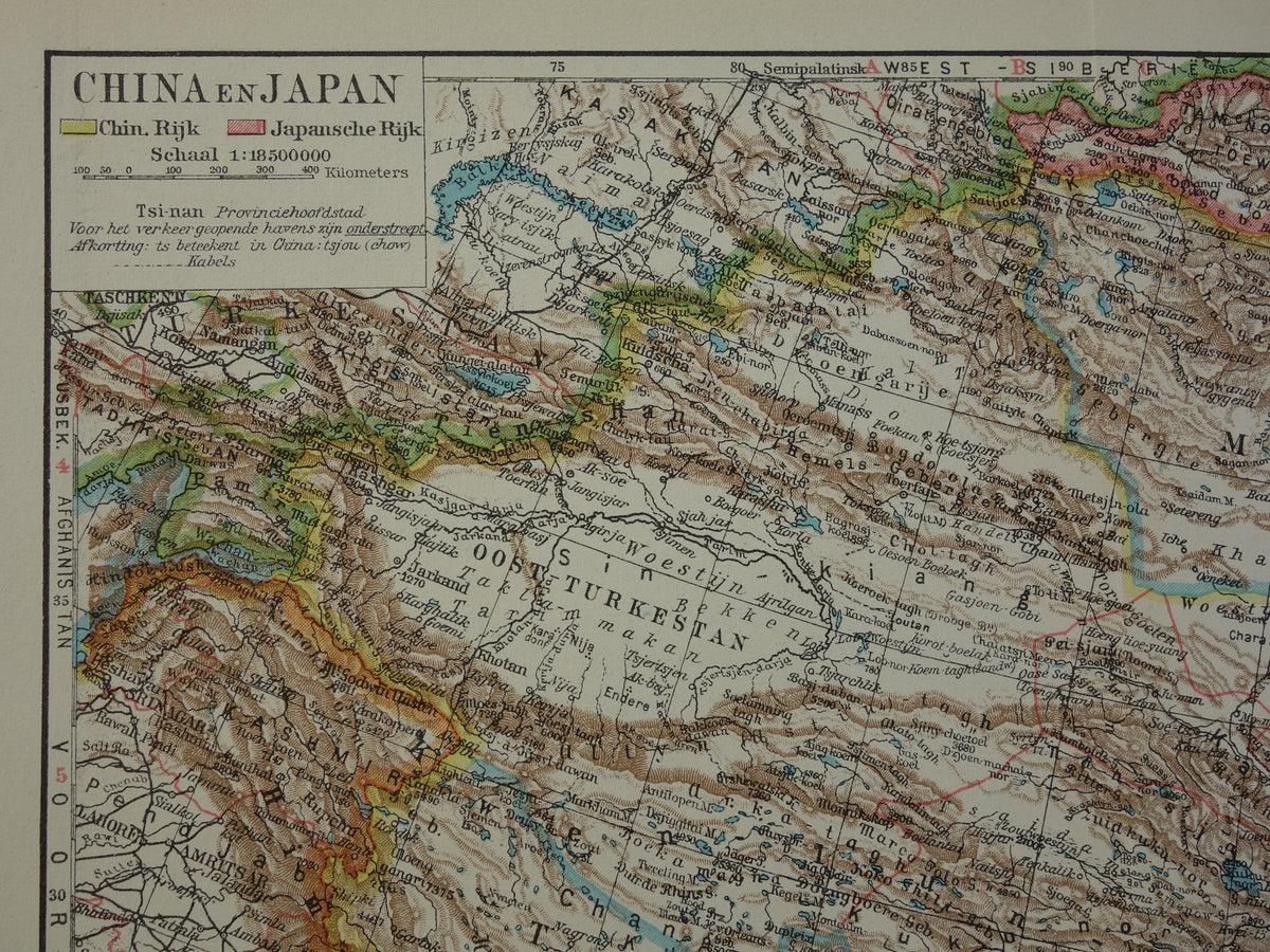 CHINA Old map of China from 1933 original Dutch vintage map