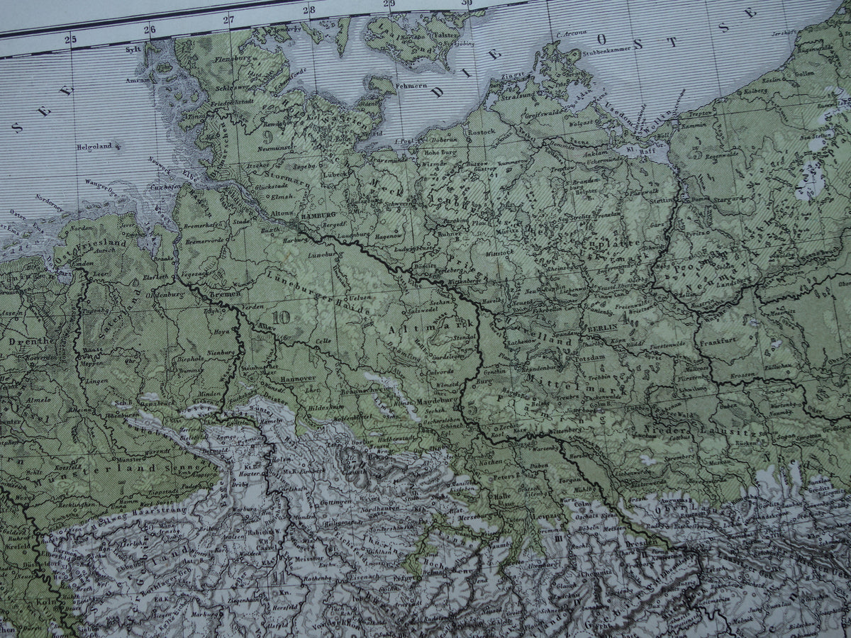 DUITSE RIJK Antieke kaart uit 1875 oude landkaart van Duitsland Polen Nederland