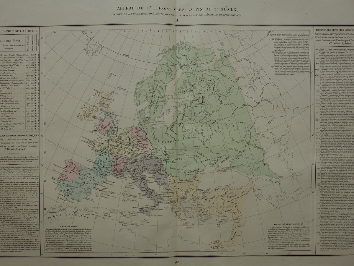 Tableau de l'europe vers la fin du 5e siecle Denaix Carte