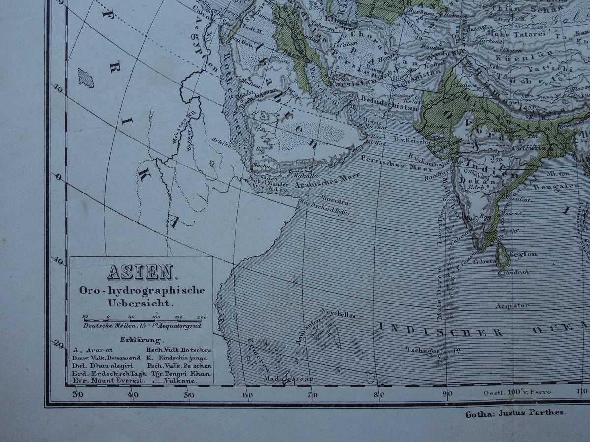 Asia antique oro hydrographic map from 1875 old map of rivers and mountains elevation map