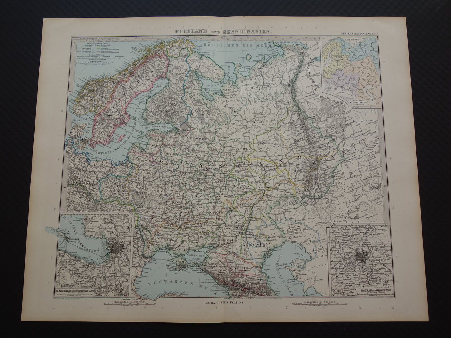 RUSSIA Old map of European Russia from 1890 original antique hand-colored map