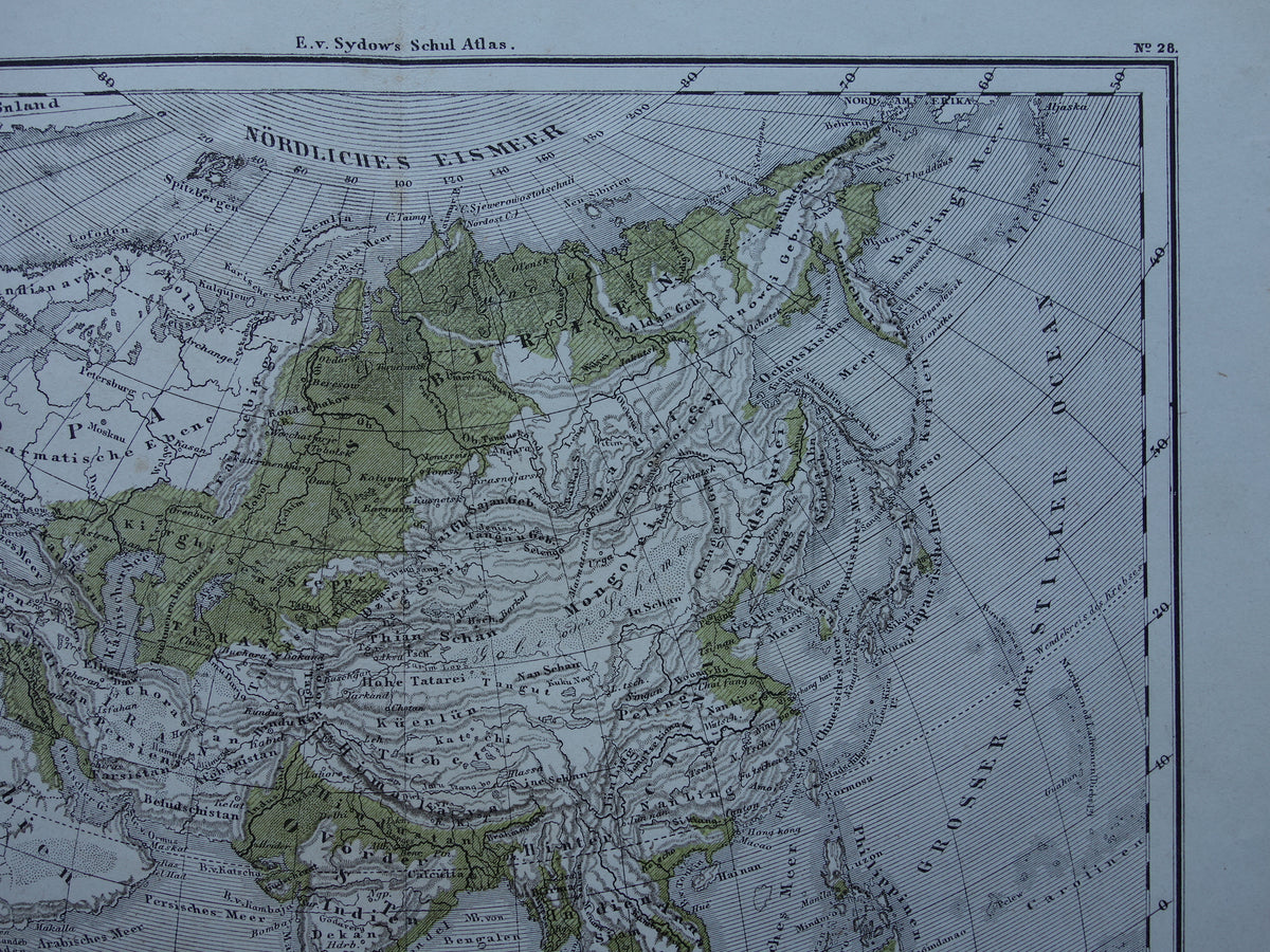 Asia antique oro hydrographic map from 1875 old map of rivers and mountains elevation map