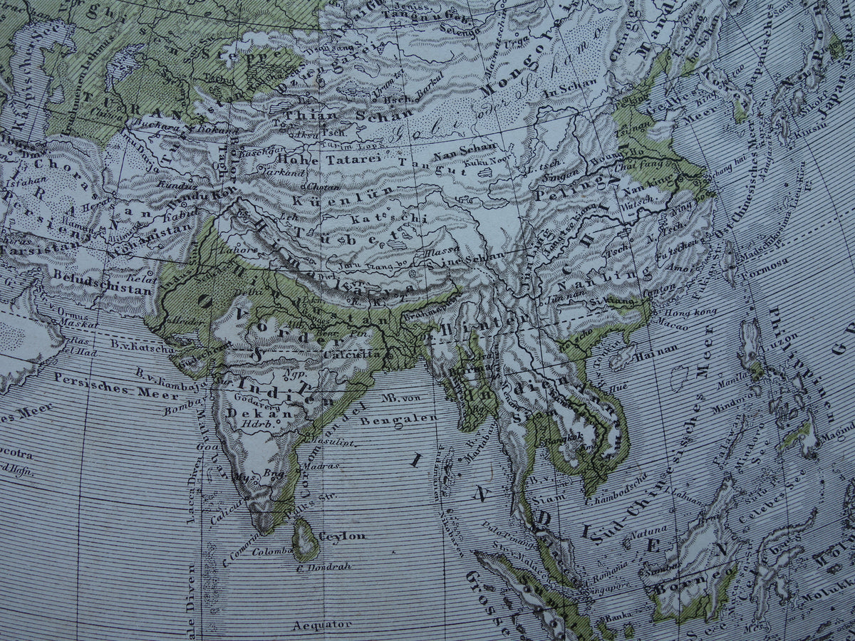 Asia antique oro hydrographic map from 1875 old map of rivers and mountains elevation map