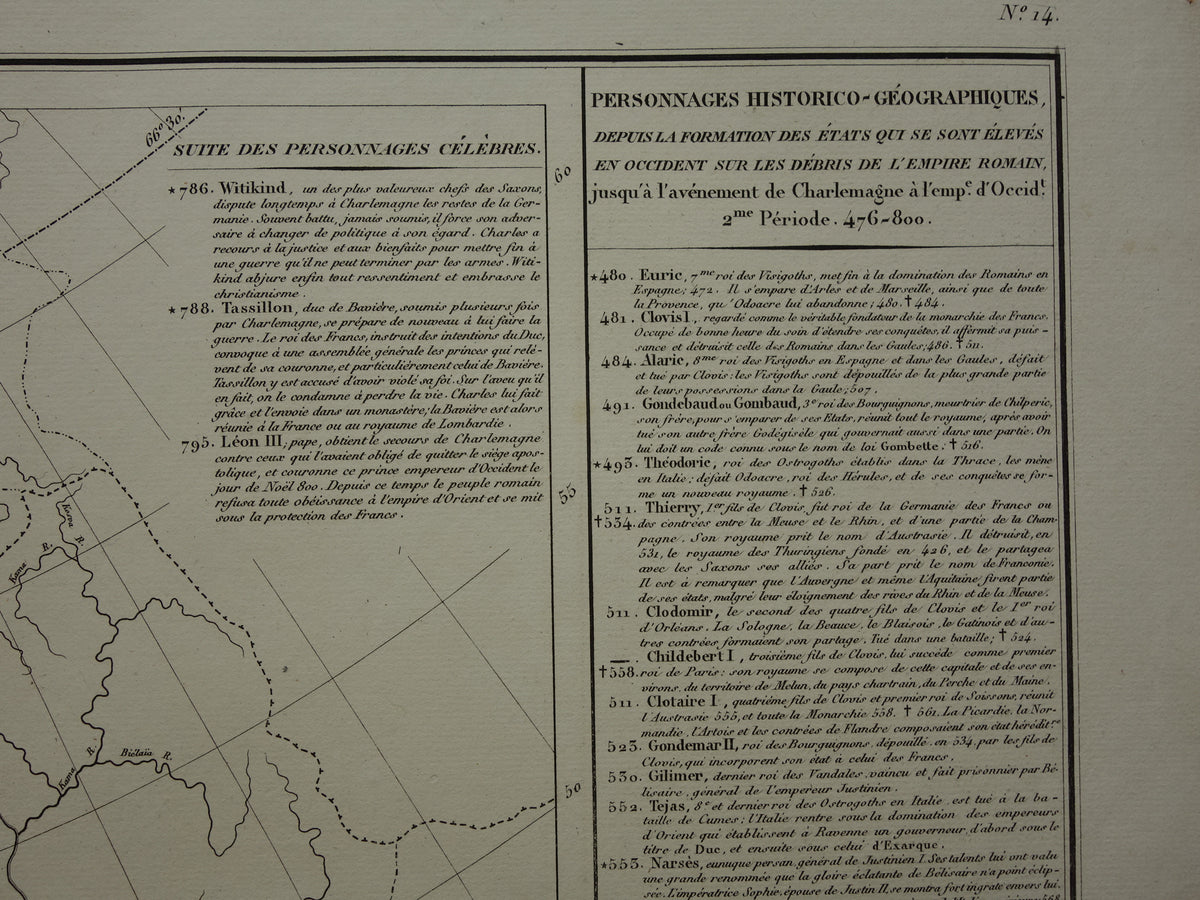 Oude kaart van Europa eind 5e eeuw Val van het Romeinse Rijk originele antieke landkaart uit 1830 geschiedeniskaart