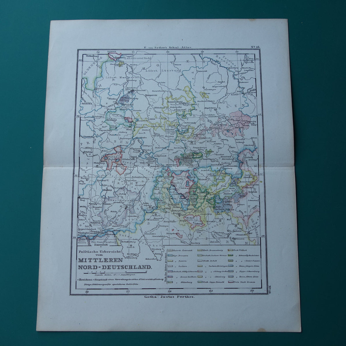 Oude landkaart van Duitsland regio Weimar Hannover Dessau Rudolstadt Antieke kaart uit 1875