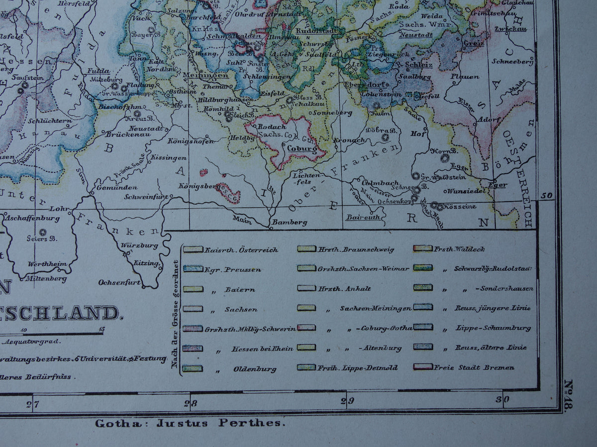 Oude landkaart van Duitsland regio Weimar Hannover Dessau Rudolstadt Antieke kaart uit 1875