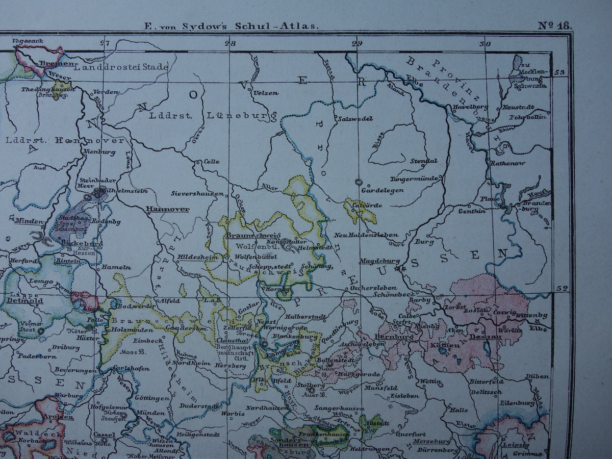 Oude landkaart van Duitsland regio Weimar Hannover Dessau Rudolstadt Antieke kaart uit 1875