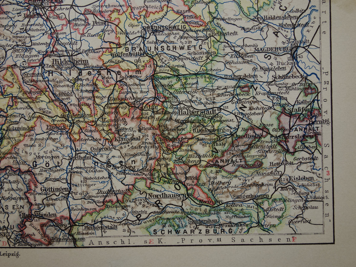 DUITSLAND oude kaart van Nedersaksen Hannover Bremen Hamburg 1913 originele antieke Duitse landkaart van noordwest Duitsland