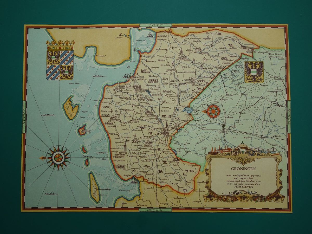GRONINGEN Historische Karte der Provinz Groningen aus dem Jahr 1947