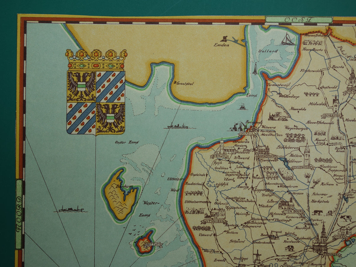 GRONINGEN Historische Karte der Provinz Groningen aus dem Jahr 1947