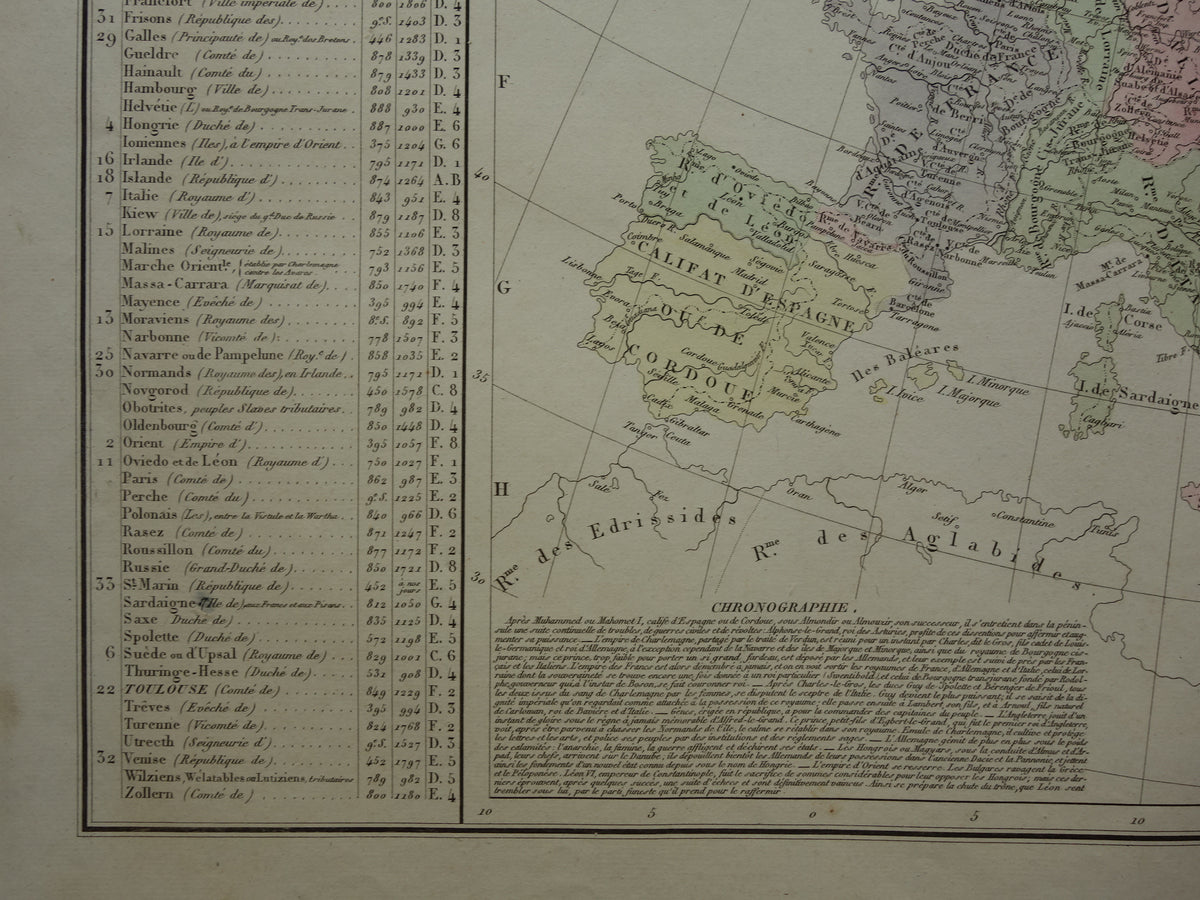 Oude kaart van Europa eind 9e eeuw Opdeling rijk Karel de Grote originele antieke landkaart uit 1830 geschiedeniskaart