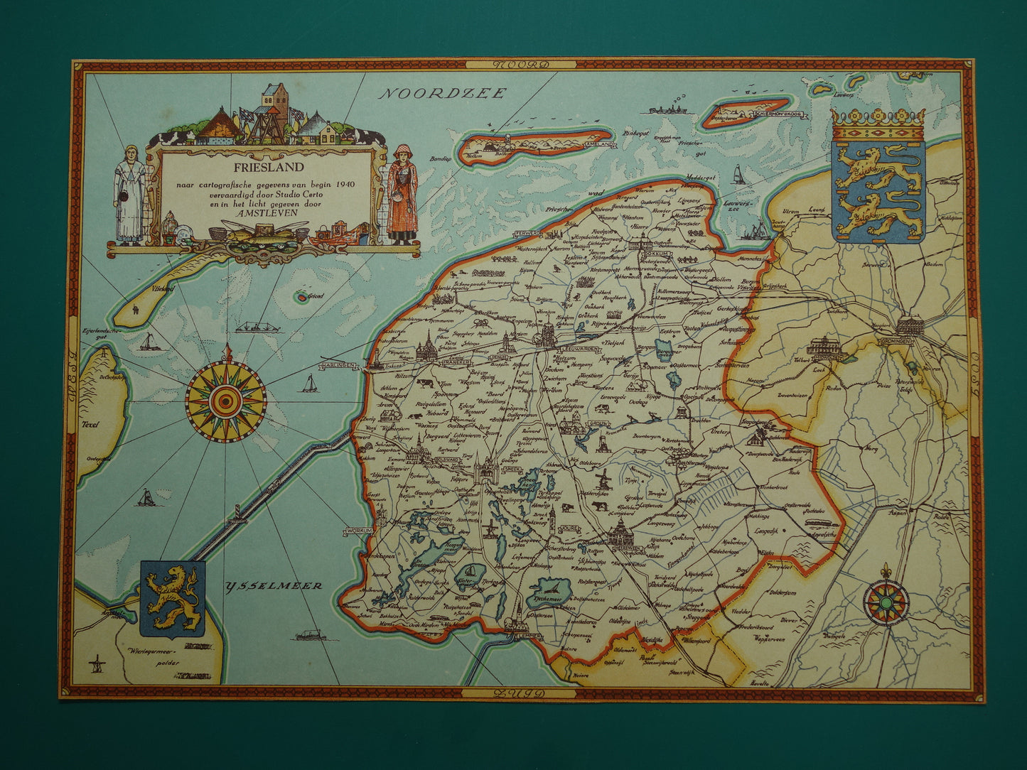 FRIESLAND Historische Karte der Provinz Friesland aus dem Jahr 1947