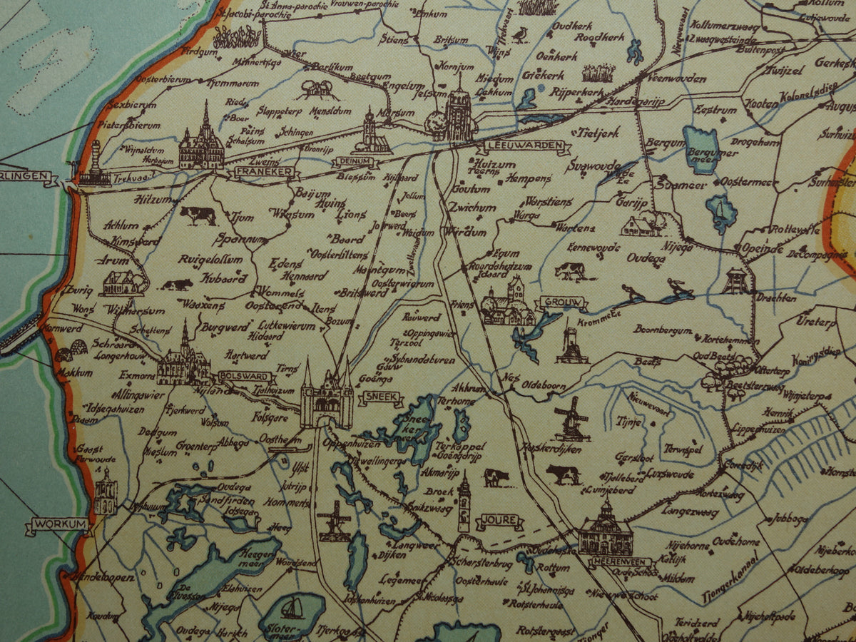 FRIESLAND Historische Karte der Provinz Friesland aus dem Jahr 1947