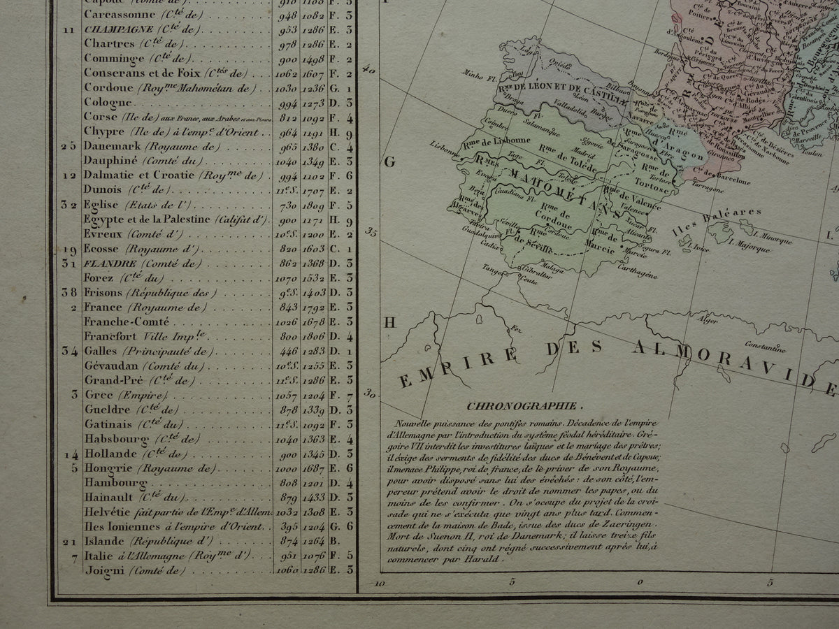 Old map of Europe around the year 1074 original antique map from 1830 history map