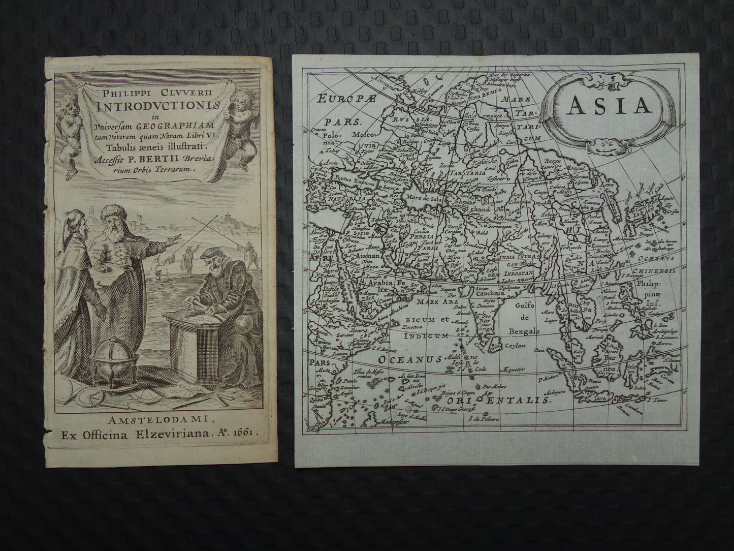 ASIA 360+ years old map of Asia 1661 original antique map continent small size Cluver Asia