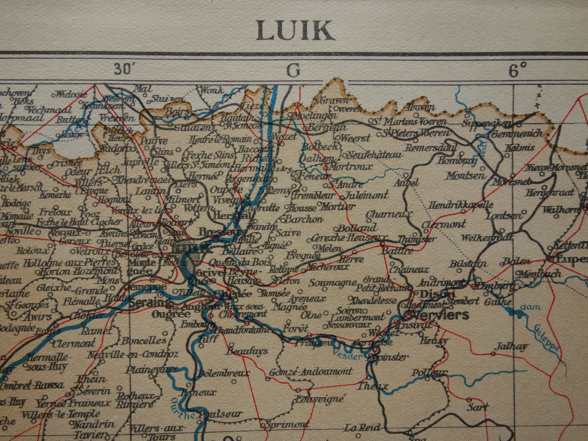 LUIK Oude kaart van provincie Luik België uit 1936 Originele vintage Nederlandse kaart