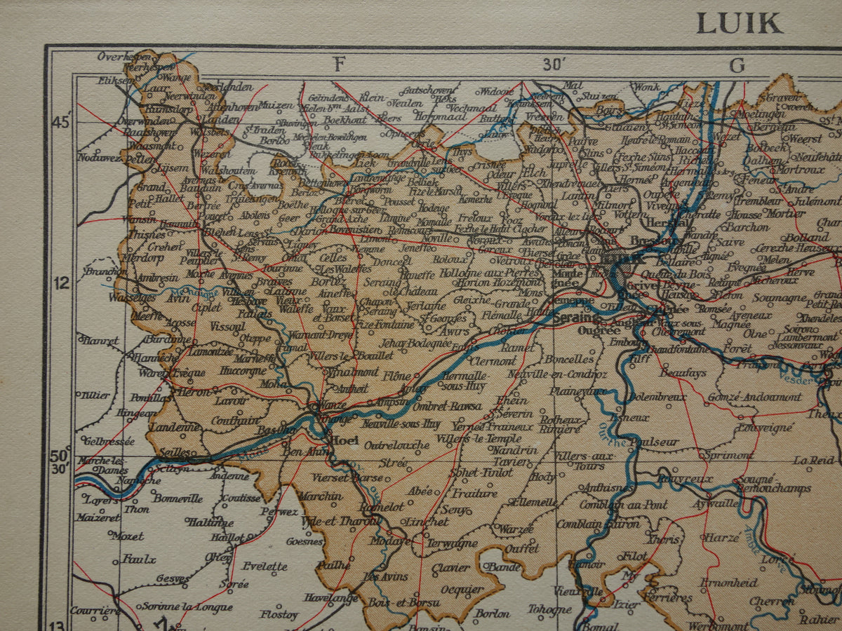 LIEGE Old map of the province of Liege Belgium from 1936 Original vintage Dutch map