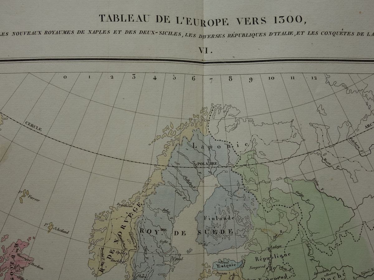 Old map of Europe around the year 1300 Golden Horde original antique map from 1830 history map
