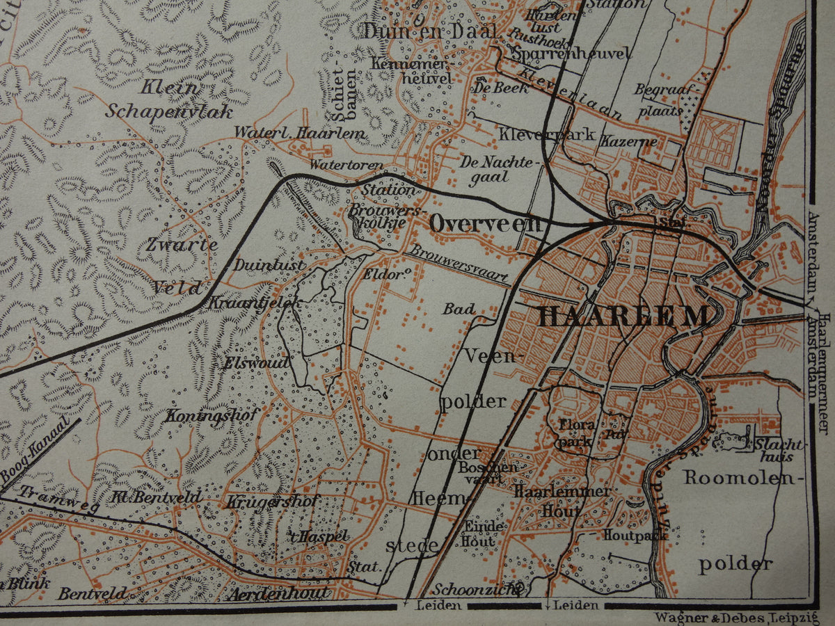 Zandvoort and Haarlem small old map from 1904 small original antique map vintage print Bloemendaal Overveen