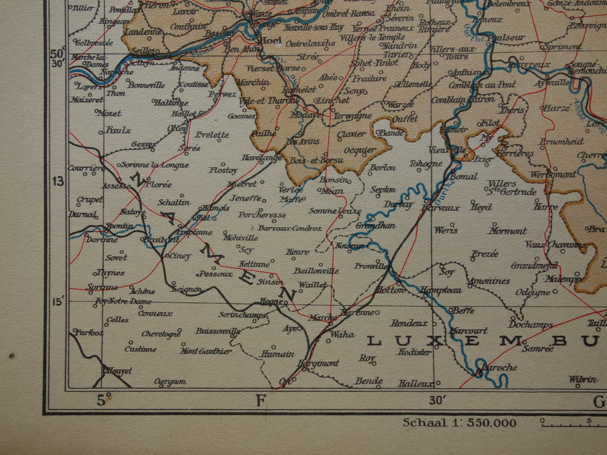 LIEGE Old map of the province of Liege Belgium from 1936 Original vintage Dutch map