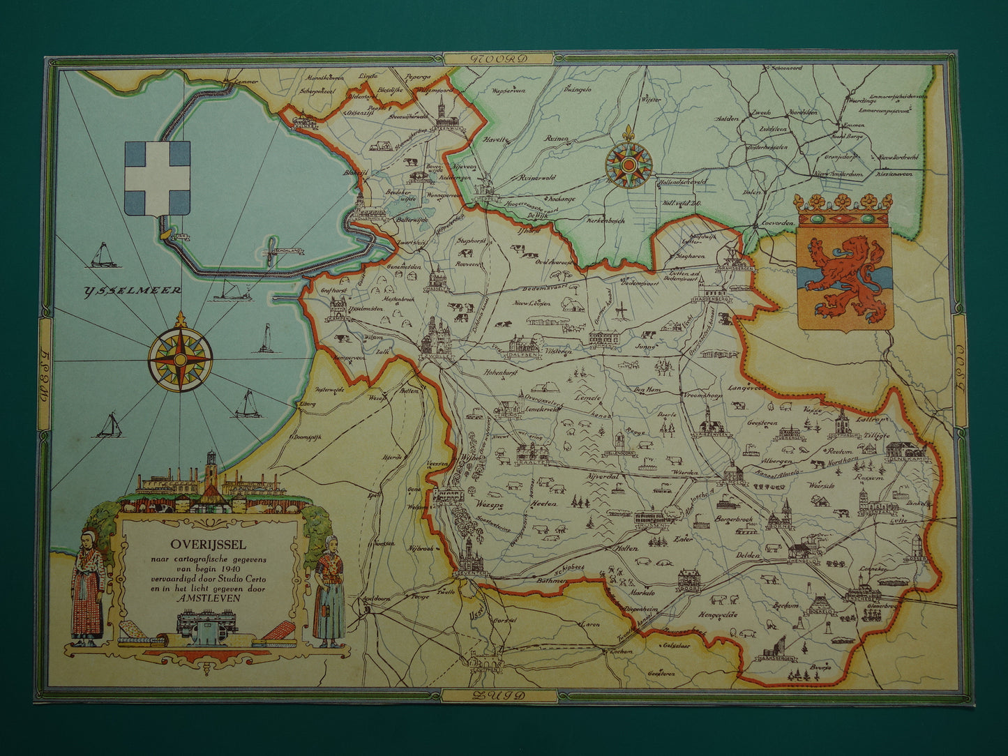 OVERIJSSEL Vintage map of the province of Overijssel from 1947 Old historical map