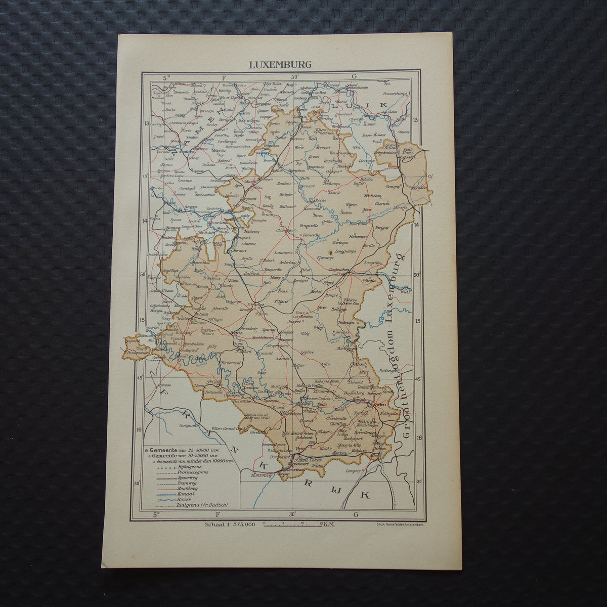 LUXEMBURG Oude kaart van provincie Lussimbork België uit 1936 Originele vintage Nederlandse kaart