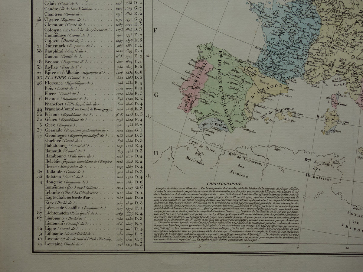 Old map of Europe around the year 1300 Golden Horde original antique map from 1830 history map