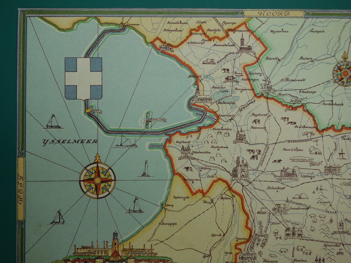 OVERIJSSEL Vintage kaart van de provincie Overijssel uit 1947 Oude historische landkaart