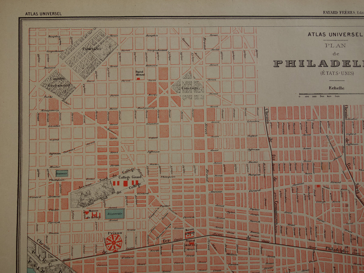 PHILADELPHIA old map from 1877 original antique French map of Philadelphia