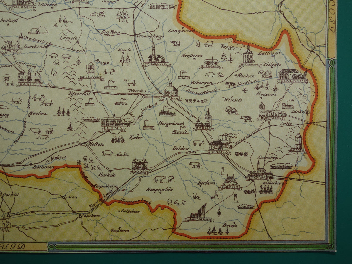 OVERIJSSEL Vintage kaart van de provincie Overijssel uit 1947 Oude historische landkaart