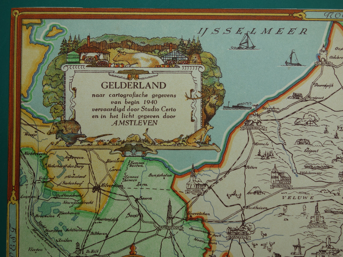 GELDERLAND Vintage kaart van de provincie Gelderland in 1940 Oude historische landkaart