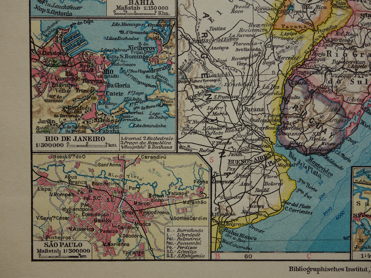 Brazil old map of Brazil from 1928 original vintage map Rio de Janeiro Bahia Sao Paolo