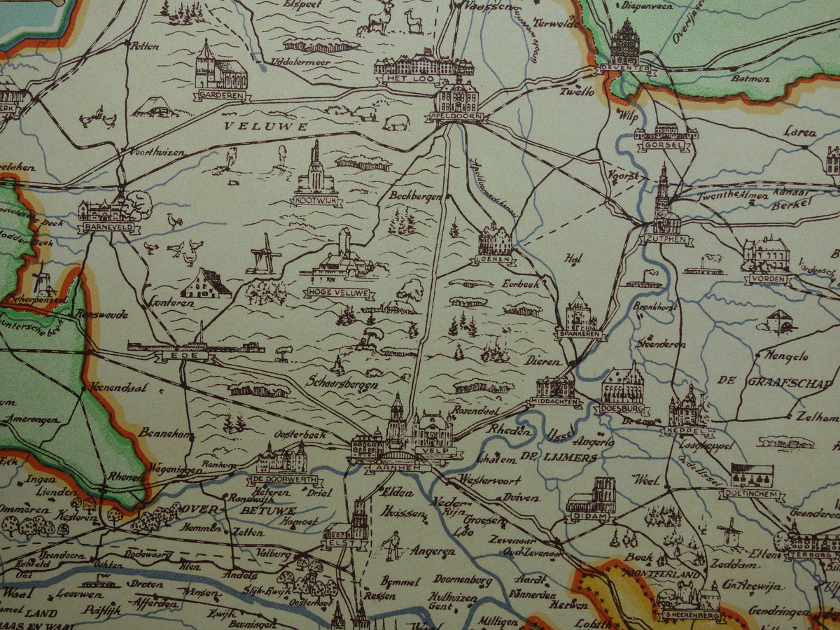 GELDERLAND Vintage kaart van de provincie Gelderland in 1940 Oude historische landkaart