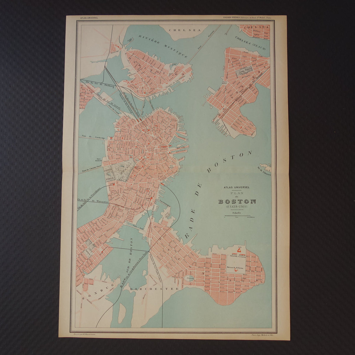 BOSTON old map from 1877 original antique French map of Boston