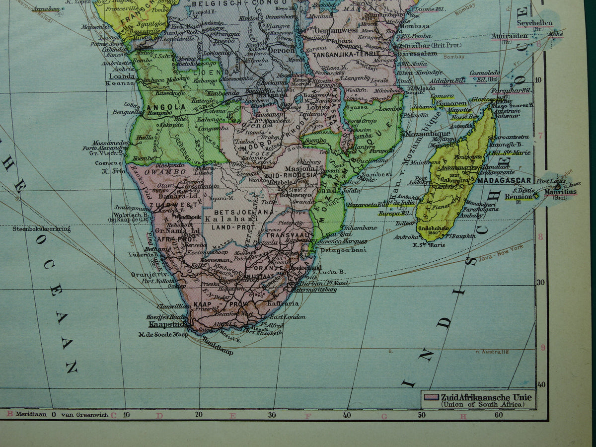 Old map of Africa from 1932 original vintage map of Africa continent Dutch maps
