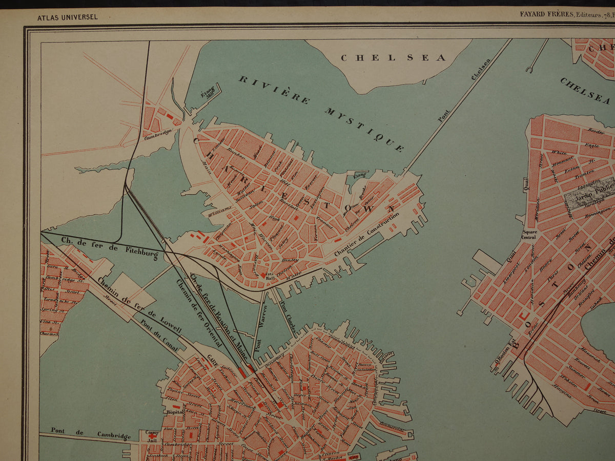 BOSTON old map from 1877 original antique French map of Boston