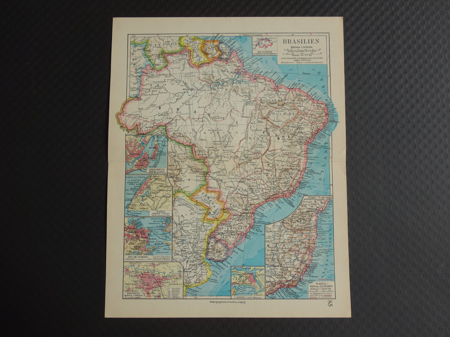 Brazil old map of Brazil from 1928 original vintage map Rio de Janeiro Bahia Sao Paolo