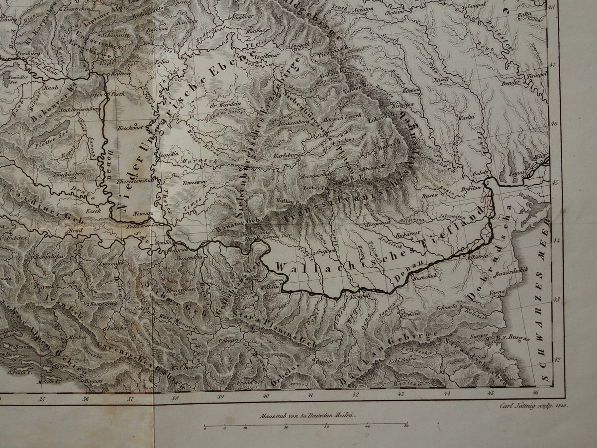CENTRAL EUROPE old map of rivers and mountains from 1849 original vintage historical maps Germany Austria Switzerland Alps mountains elevation map