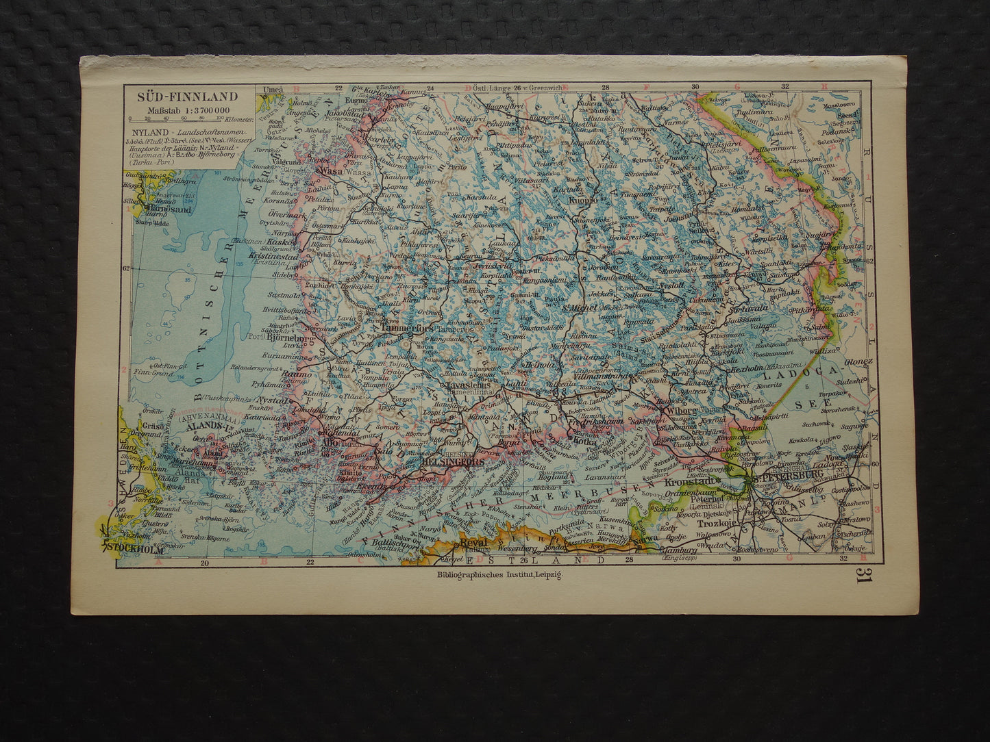 FINLAND Old map of Southern Finland in 1928 original German vintage historical map